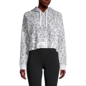 Calvin Klein Performance Grey Leopard Print Cropped Hoodie Size  Medium